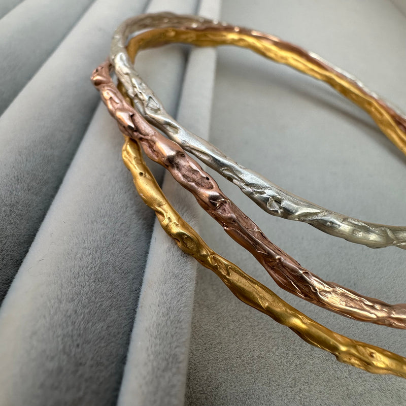 Cave Irregular 22ct Rose Gold Plated Silver Bangle