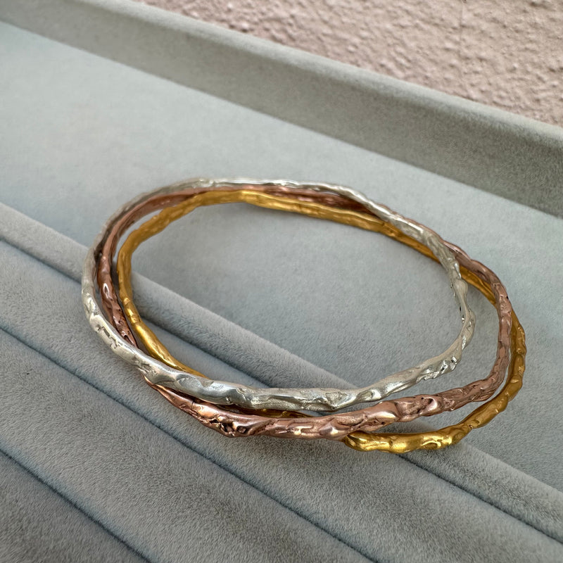 Cave Irregular 22ct Rose Gold Plated Silver Bangle