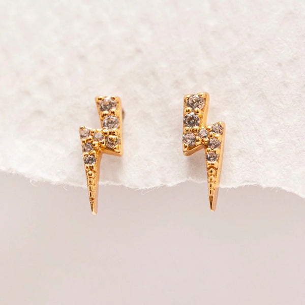 SPARKLY GOLD LIGHTNING BOLT STUD EARRINGS