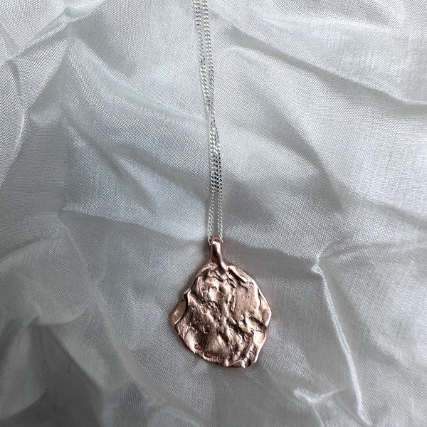 Cave Coin Style Pendant 23ct Rose Gold Plated Silver