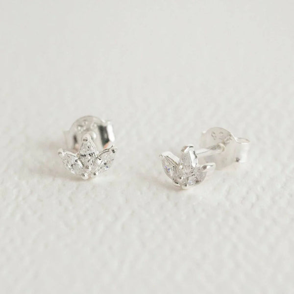 SPARKLY MARQUISE FAN STUD EARRINGS - SILVER