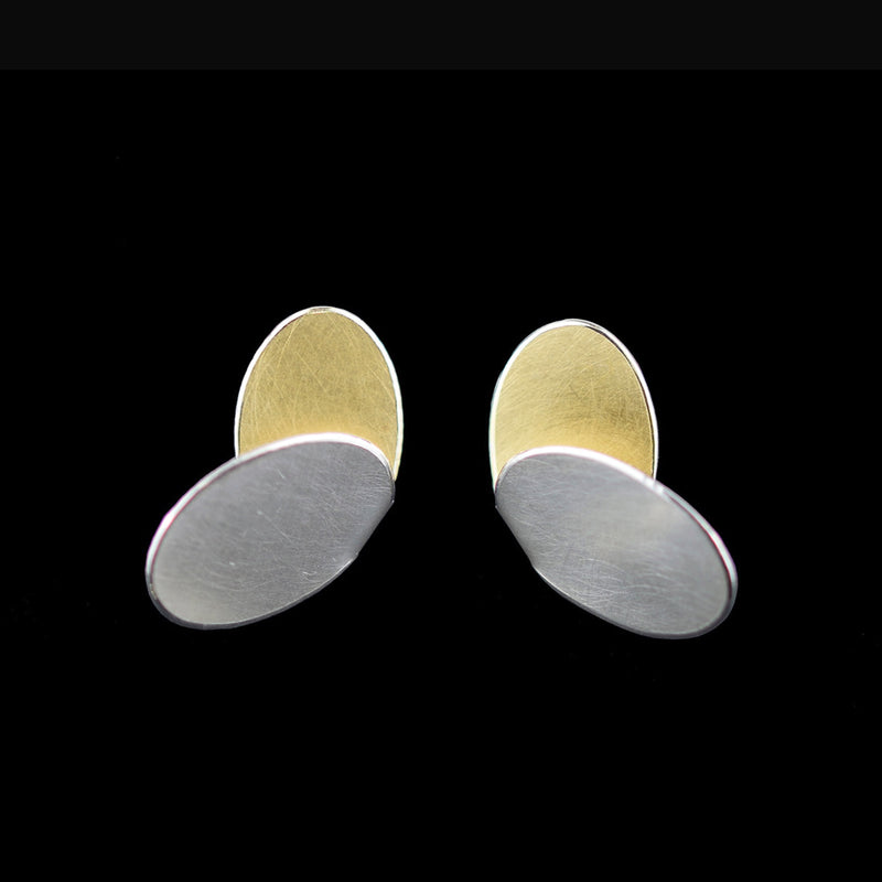 Large Oval Wing Silver & 24ct Yellow Gold Plated Stud Earrings