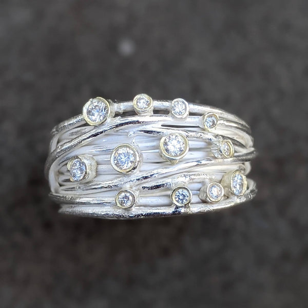 Medium Silver Open Wrap Ring With 12x Diamonds